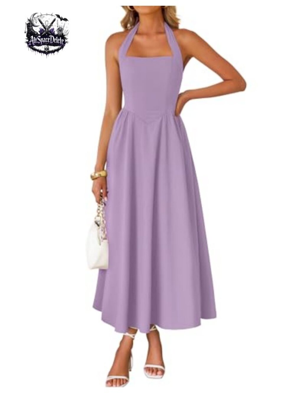 Sleeveless Halter Midi Dress High Waist A-Line Summer Casual